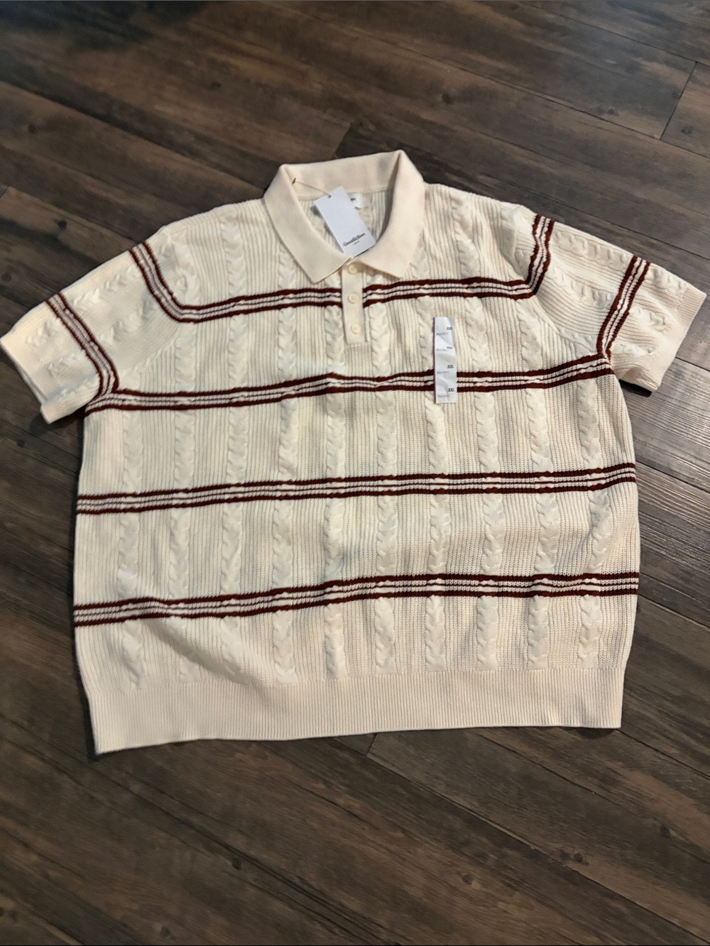 Goodfellow & Co Cream Polo with Burgundy Stripe Accents